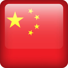 China flag button. Square emblem of China. Vector Chinese flag, symbol. Colors correctly.