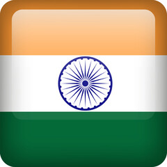 India flag button. Square emblem of India. Vector Indian flag, symbol. Colors correctly.