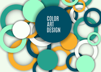 Colorful geometric abstract background. Overlapping colorful circles and rings. Modern elegance, bright fashion background. Brochure and banner template. Vector