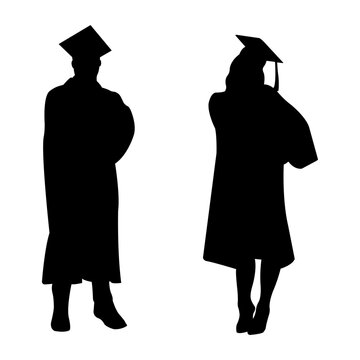 Collection of  student graduating silhouette, silhouette of group of people. Graduation event. 