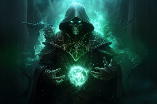 Creepy Evil necromancer take light. Horror monster. Generate Ai