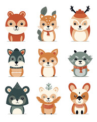 Fototapeta premium A set of strange, funny, super cute animals, aliens, characters