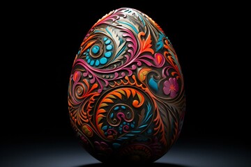 Obraz na płótnie Canvas Vibrant Easter egg adorned on dark backdrop. Generative AI