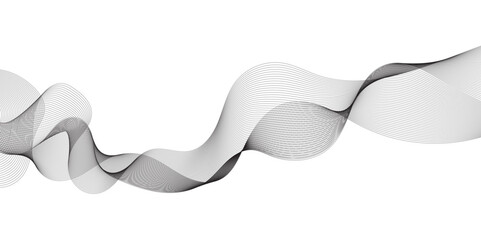Abstract wavy technology curve lines on transparent background isolated. Grey wave swirl, frequency sound wave, twisted curve lines with blend effect. Abstract business wave lines. vector illustration