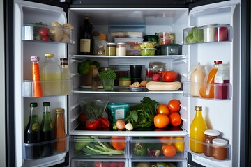 Culinary Exploration: Woman Looking into Open Fridge