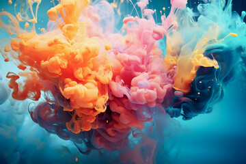 colorful smoke on dark background. Motion Color drop in water,Ink swirling in ,Colorful ink...