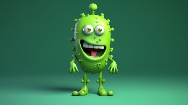 a playful character in toxic green tones in a cartoon.Generative AI