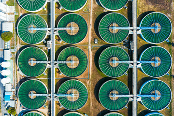 Aerial top view of Drinking Water Treatment plants. Microbiology of drinking water production and...