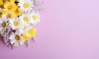 Floral composition with daisies and tiny white flowers.
