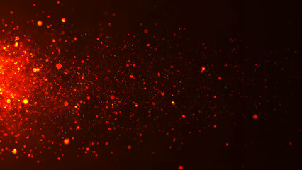 Colorful animation of bright particles flying horizontally. Dynamic particles randomly float in slow motion in space. Shimmering sparkling particles. Real colored particles in the air. 3d