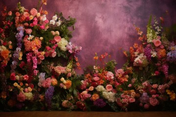 Beautiful floral backdrop with vibrant, blooming flowers. Generative AI