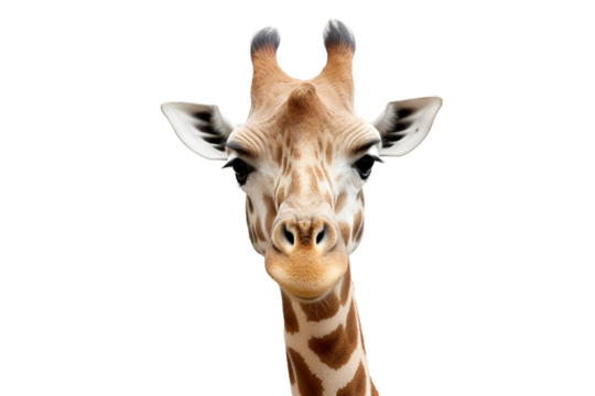 Close-up portrait of Giraffe white background 