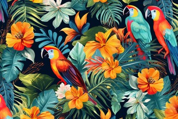 Pattern with tropical birds. Generative AI
