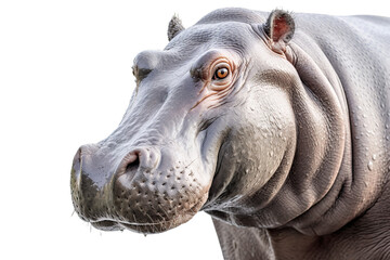 Close-up portrait of Hippopotamus white background