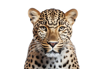 Fototapeta premium Close-up portrait of leopard white background