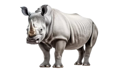 Zelfklevend Fotobehang Close-up portrait of Rhinoceros white background © JetHuynh