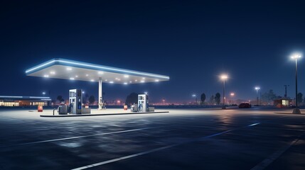 Fototapeta na wymiar Modern gas station wide angle view