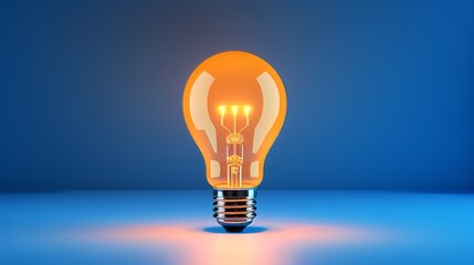 outstanding orange color of the light bulb in blue background