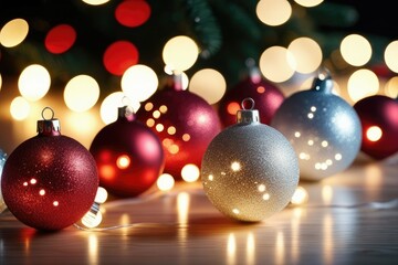 Festive Christmas Tree Illuminated with Shiny Lights and Ornaments