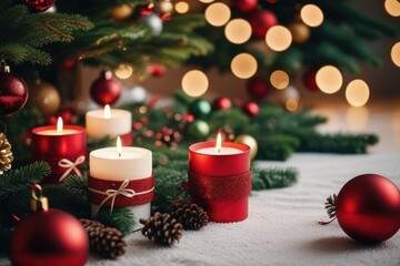 Festive Glow Illuminated Christmas Tree and Glowing Candle Decoration