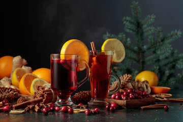 Hot Christmas drinks with ingredients.