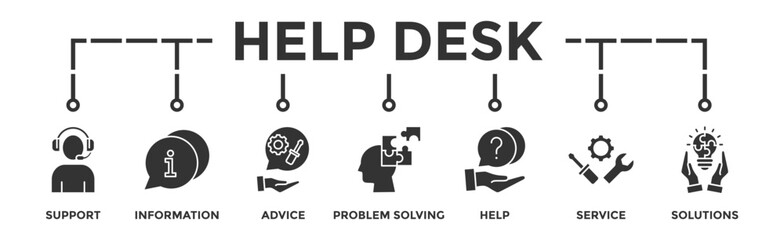 Help desk banner web icon vector illustration concept with icon of support, information, advice, problem solving, help, service and solutions