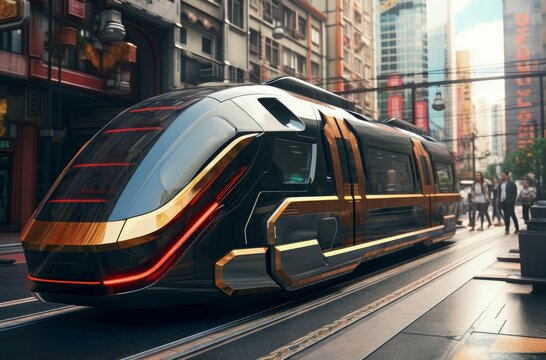 Electrified Futuristic street city car. Street transport. Generate Ai