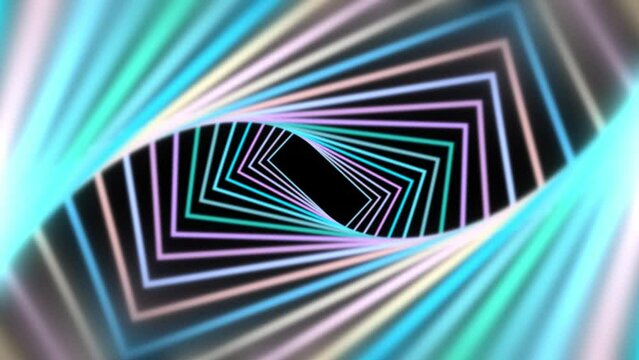 Rotating rectangles shapes as multicolor rectangle pattern background with rotating shapes and neon glow effect of neon lines with geometric shapes as glowing illuminated background motion for dynamic