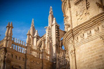 Fototapeta na wymiar Catedral de Santa María de la Sede, arquitectura de estilo gótico en Sevilla, Andalucía, España.