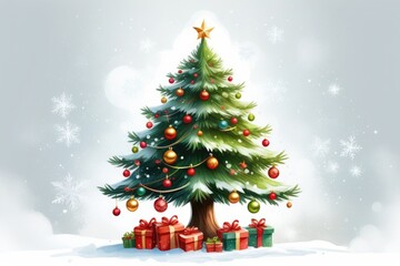 Festive Evergreen Tree with Illuminated Christmas Decorations