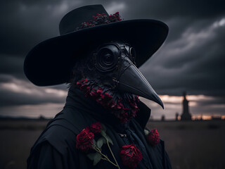 Floral Gothic Plague Doctor Portrait Ai Generated