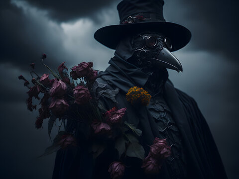 Floral Gothic Plague Doctor Portrait Ai Generated