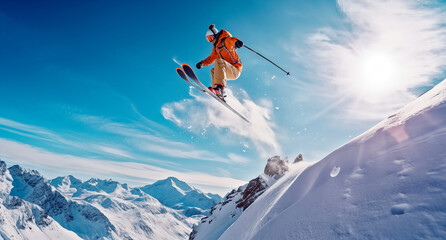 Skier jumping in the snowy mountain. Winter sport.4