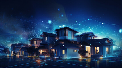night city and glowing lights, network concept