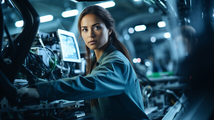 Fototapeta na wymiar young woman in uniform working in the factory
