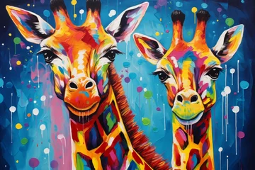 Fotobehang Whimsical Giraffe glasses. Face fun zoo. Generate Ai © juliars
