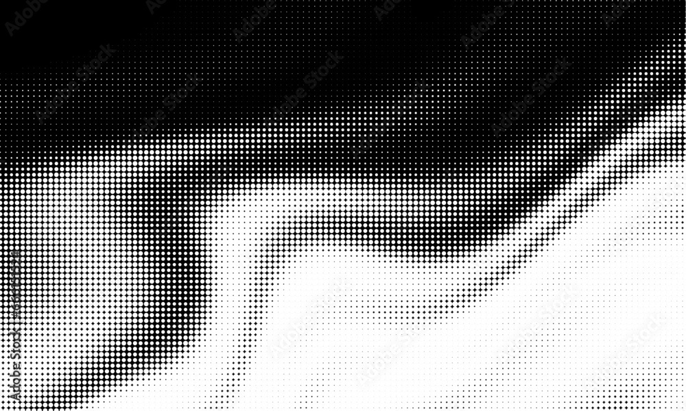 Poster Monochrome gradient halftone dots background. Vector illustration. Big wave