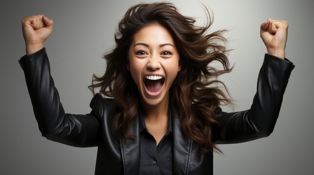  Image Happy Lucky Asian Woman Hooray Gesture Winning, Background Image , Beautiful Women, Hd