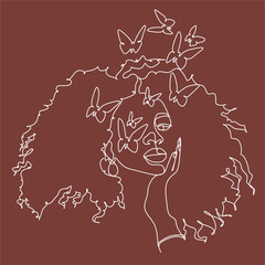Black Woman Vector. Afro American Female Logo. 