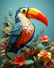 Papercut Colorful Art Of Toucan Bird