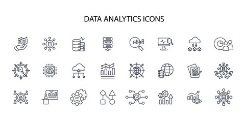Data analytics icon set.vector.Editable stroke.linear style sign for use web design,logo.Symbol illustration. - obrazy, fototapety, plakaty
