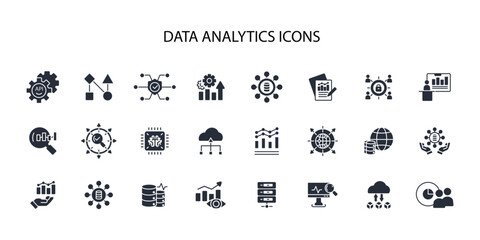 Data analytics icon set.vector.Editable stroke.linear style sign for use web design,logo.Symbol illustration.