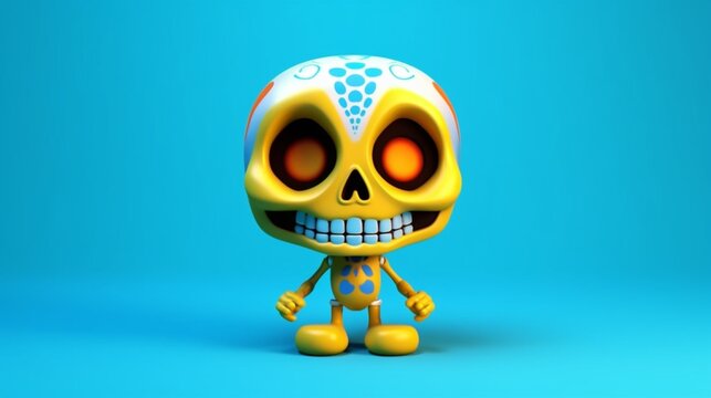 Cute Cartoon skull Character 3D Rendered.Generative AI