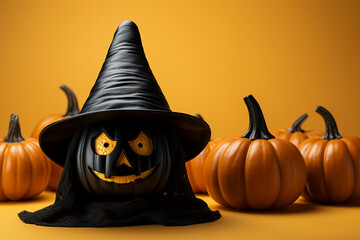 Generative AI portrait of glowing pumpkin decorations for halloween holiday