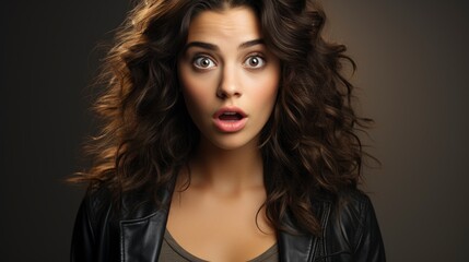 Fototapeta premium Brunette Woman Feeling Surprised About Something, Background Image , Beautiful Women, Hd