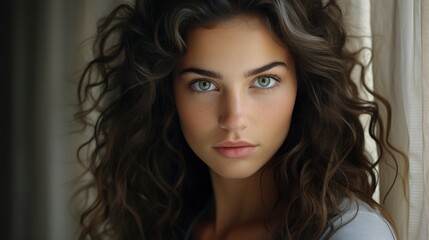 Fototapeta premium Close Up Young Beautiful Woman Face Isolated Gray, Background Image , Beautiful Women, Hd