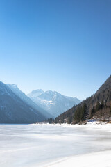 Lago del Predil during the winter time, Udine, Italy