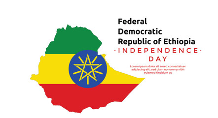 Republic of Ethiopia map with flag free vector file