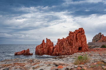 Fototapeta na wymiar Rocce Rosse rock formations in Sardinia, Italy