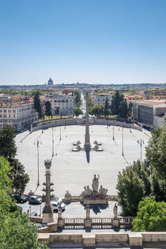 Piazza del Popolo captured from Passeggiata del Pincio, located in Rome, Lazio, italy